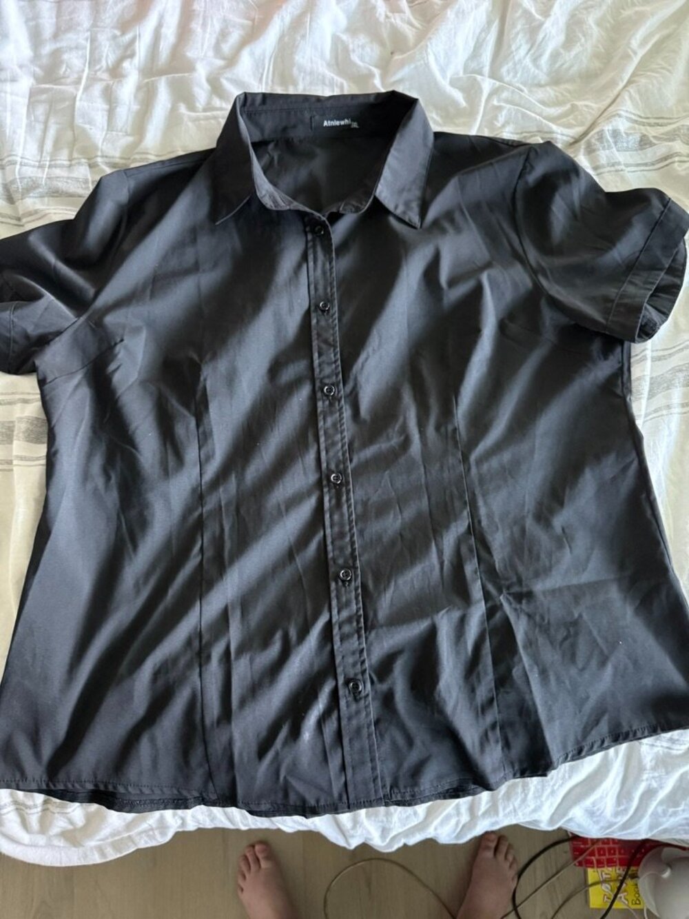 Atnlewhi Black Button-Up Blouse – Size 3XL